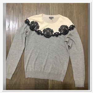 Vince Camuto Colorblock Pullover Sweater Lace Trim
